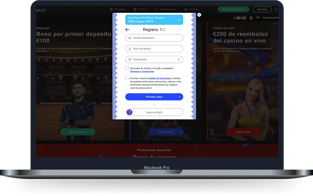 Librabet Casino formulario de registro con bono por primer depósito